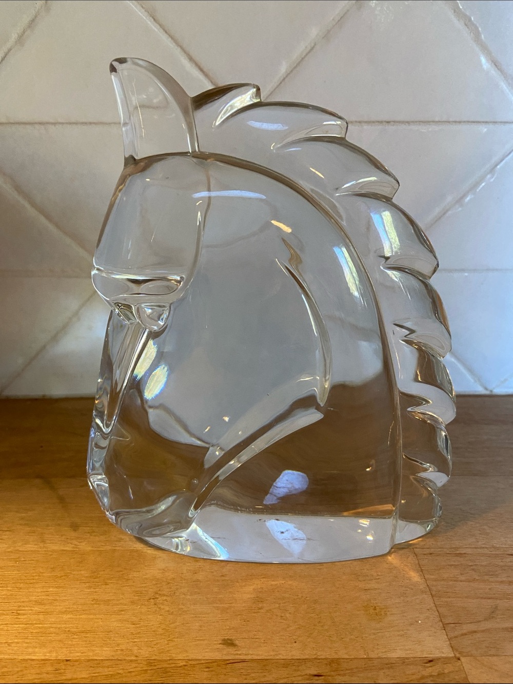 Fine Clear Crystal Art Glass Horse Head Silhouette Sculpture, Bookend